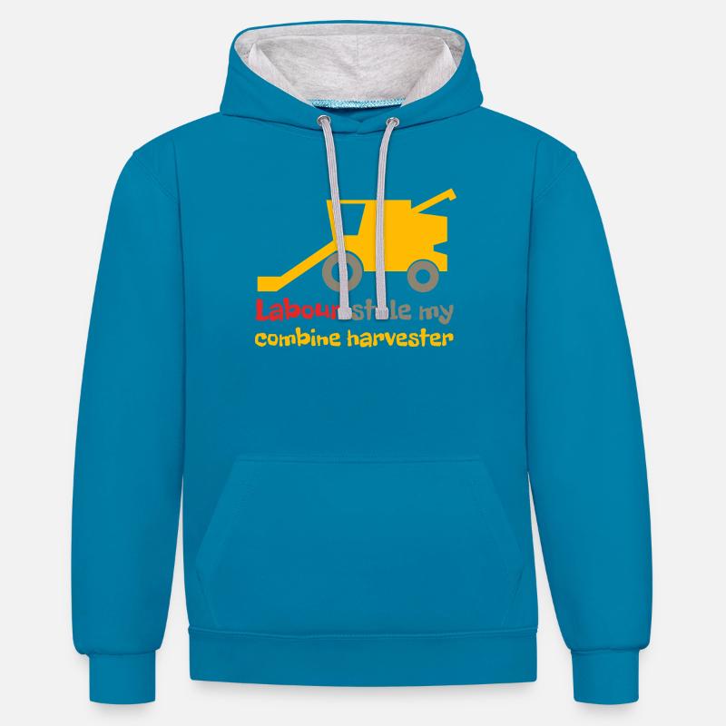 Les ouvriers ont volé ma moissonneuse-batteuse - Sweat à capuche contrasté - bleu paon/gris chiné