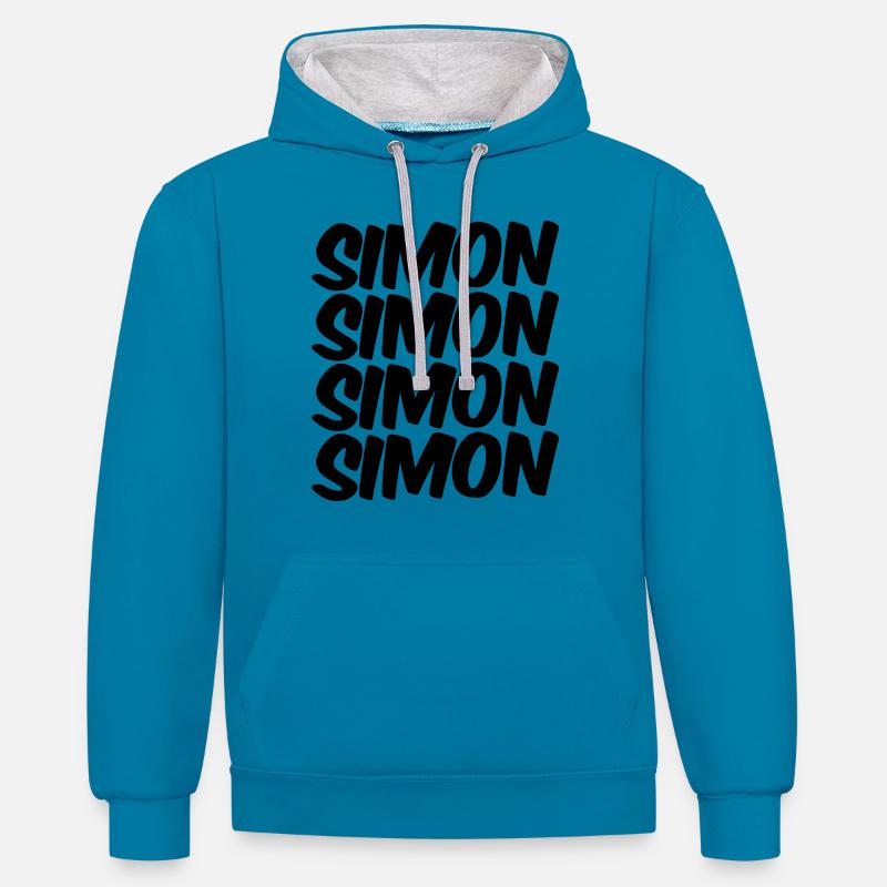Simon Simon - Sweat à capuche contrasté - bleu paon/gris chiné