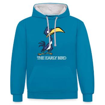 L’oiseau précoce attrape le ver - Sweat à capuche contrasté - bleu paon/gris chiné - Devant - Liana (172cm) & Jaron (178cm)