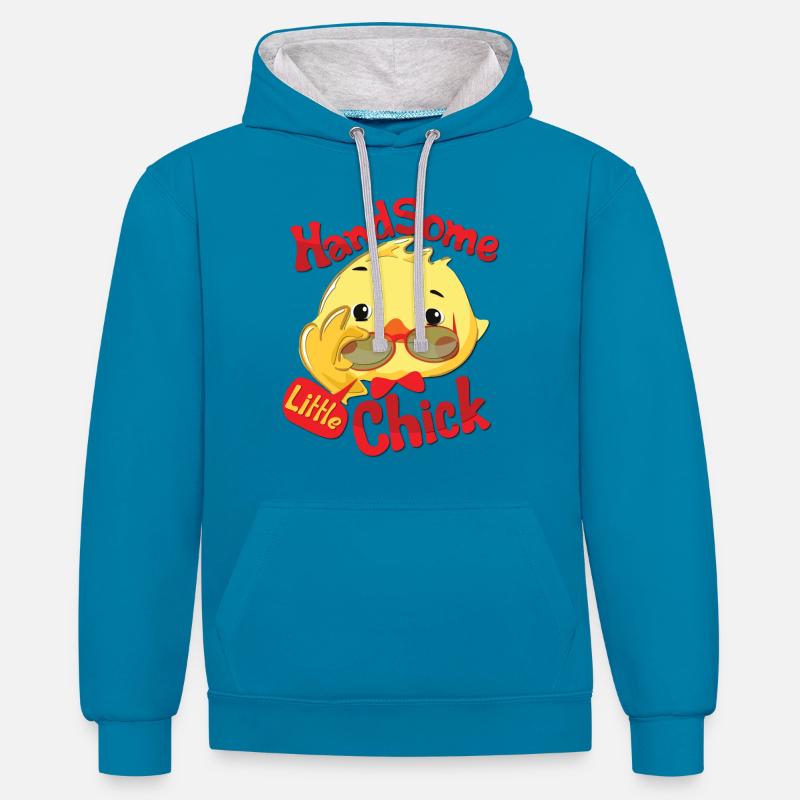 Petit poussin - Petit poussin - Sweat à capuche contrasté - bleu paon/gris chiné