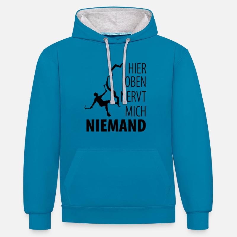 Eisklettern Eiskletterer Eispickel - Kontrast-Hoodie - Pfauenblau/Grau meliert