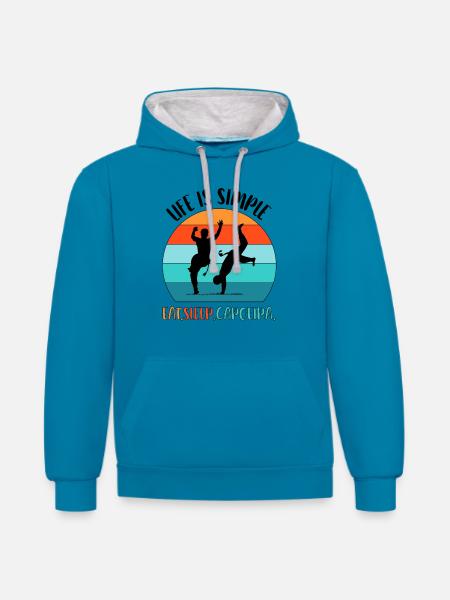 Capoeira - Kontrast-Hoodie - Pfauenblau/Grau meliert
