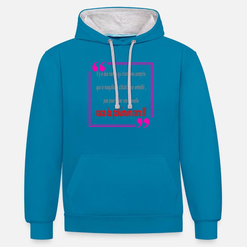 Il y a des nanas - Sweat à capuche contrasté - bleu paon/gris chiné