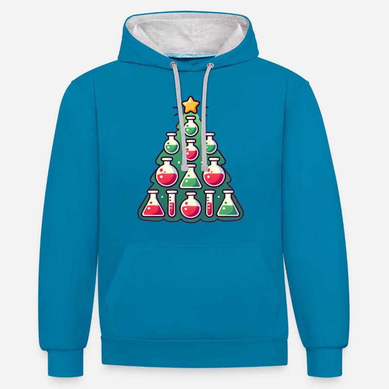 Chimie Conception d’arbre de Noël - Sweat à capuche contrasté - bleu paon/gris chiné