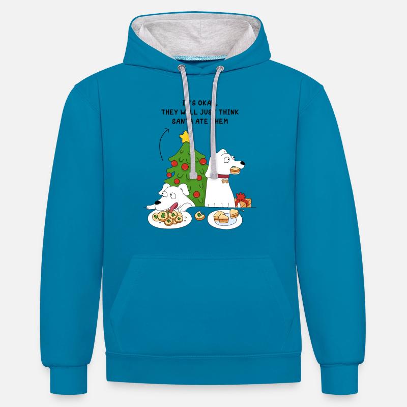 Chiens et biscuits de Noël - Sweat à capuche contrasté - bleu paon/gris chiné