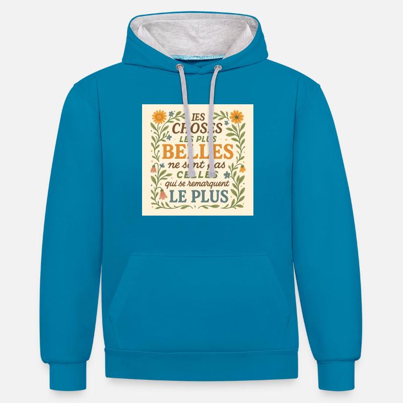 Les Choses Les Plus Belles - Sweat à capuche contrasté - bleu paon/gris chiné