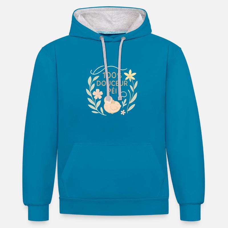 " 100% douceur péï " bébé et accessoires - Sweat à capuche contrasté - bleu paon/gris chiné