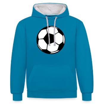 Ballon de foot - Sweat à capuche contrasté - bleu paon/gris chiné - Devant - Liana (172cm) & Jaron (178cm)