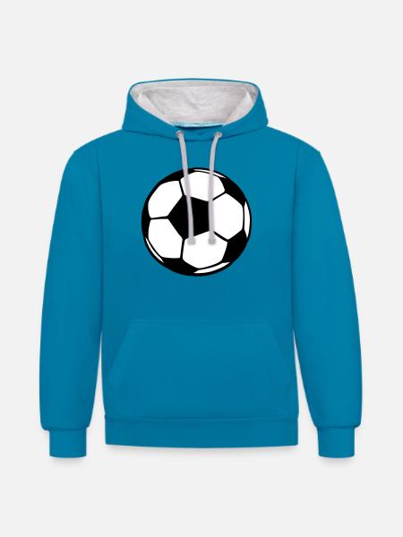 Ballon de foot - Sweat à capuche contrasté - bleu paon/gris chiné