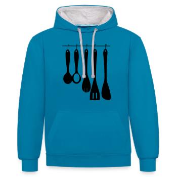Kitchen tools - Contrast hoodie - peacock blue/heather grey - Front - Liana (172cm) & Jaron (178cm)