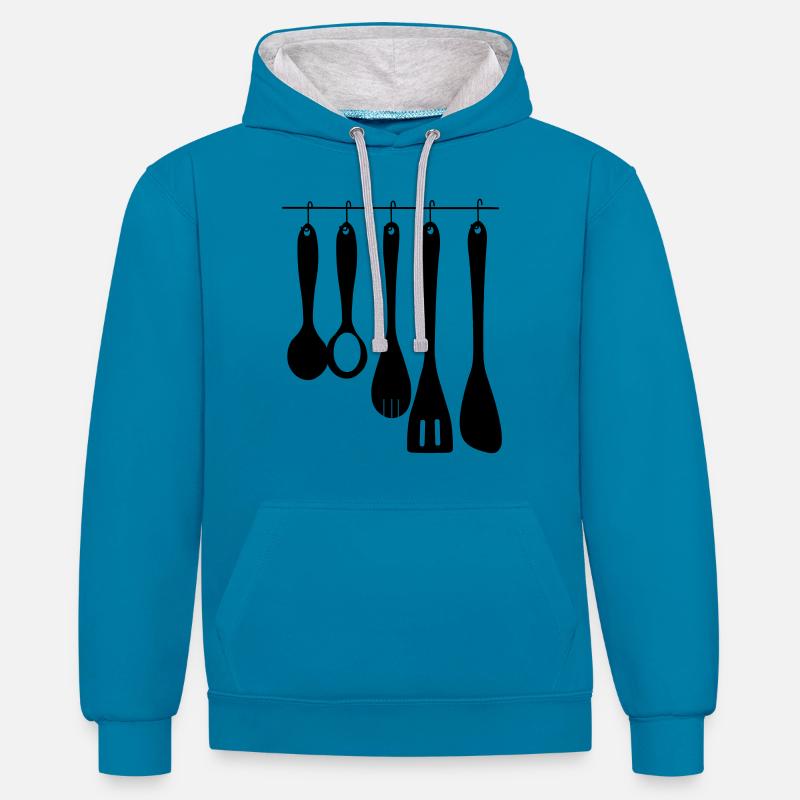 Outils de cuisine - Sweat à capuche contrasté - bleu paon/gris chiné