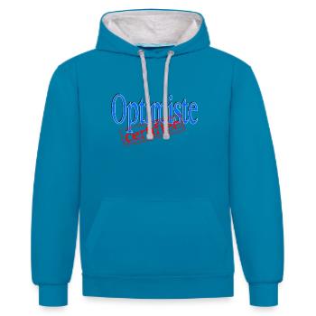 Optimiste certifiée - Sweat à capuche contrasté - bleu paon/gris chiné - Devant - Liana (172cm) & Jaron (178cm)