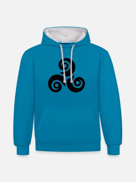Triskell - Sweat à capuche contrasté - bleu paon/gris chiné