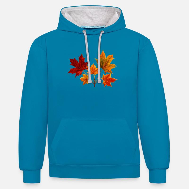 Feuille d'érable feuille d'érable - Sweat à capuche contrasté - bleu paon/gris chiné