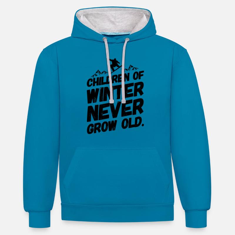 Snowboard Snowboard Snowboarder Hiver - Sweat à capuche contrasté - bleu paon/gris chiné