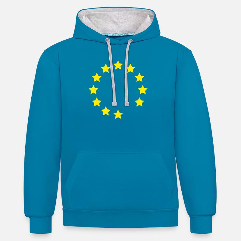 Brexit UE Europe - Sweat à capuche contrasté - bleu paon/gris chiné