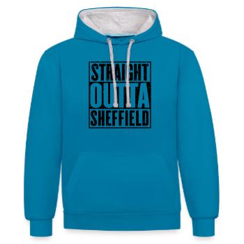 Straight Outta Sheffield - Sweat à capuche contrasté - bleu paon/gris chiné - Devant - Liana (172cm) & Jaron (178cm)