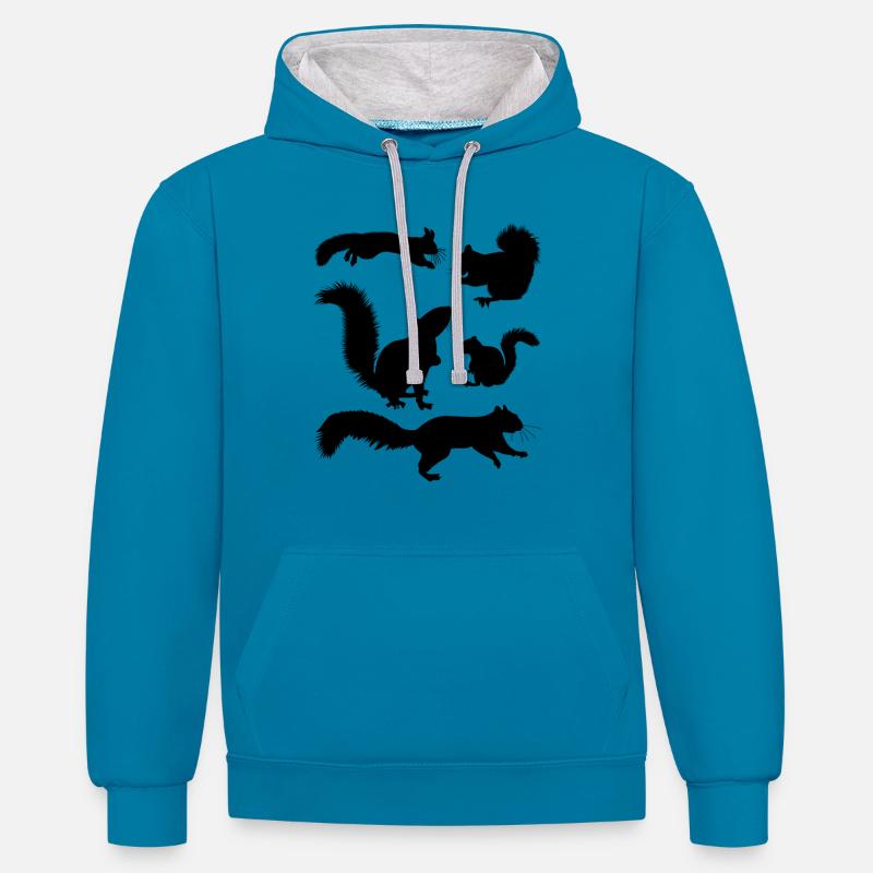 Écureuil, mignon amateur d’écureuils, - Sweat à capuche contrasté - bleu paon/gris chiné