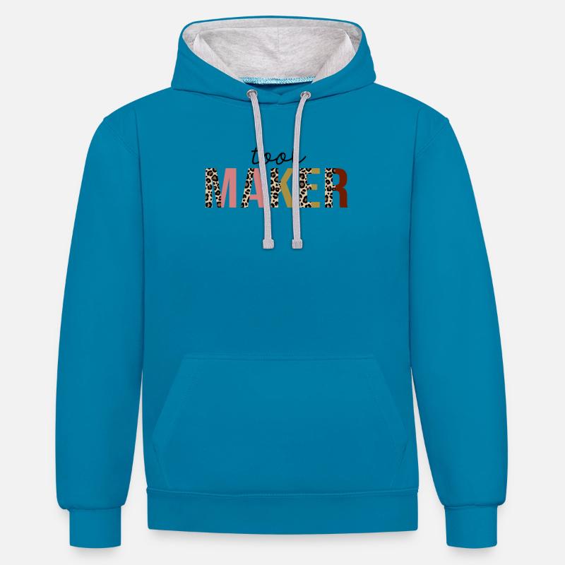 Tool Maker Leopard Print Drôle - Sweat à capuche contrasté - bleu paon/gris chiné
