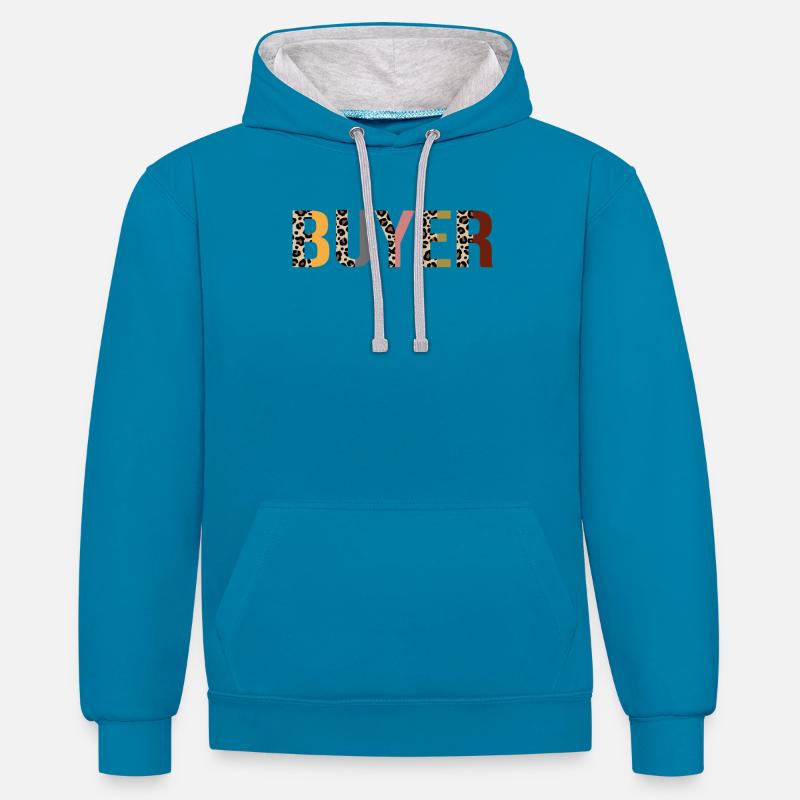 Acheteur - Sweat à capuche contrasté - bleu paon/gris chiné