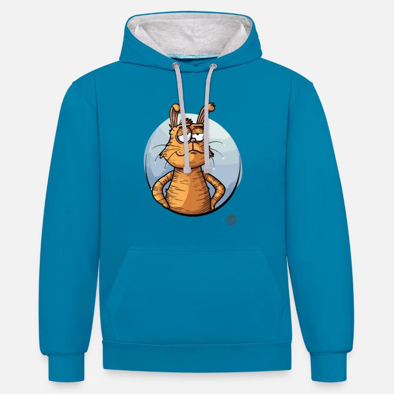 Lapin de dessin animé cool - Sweat à capuche contrasté - bleu paon/gris chiné