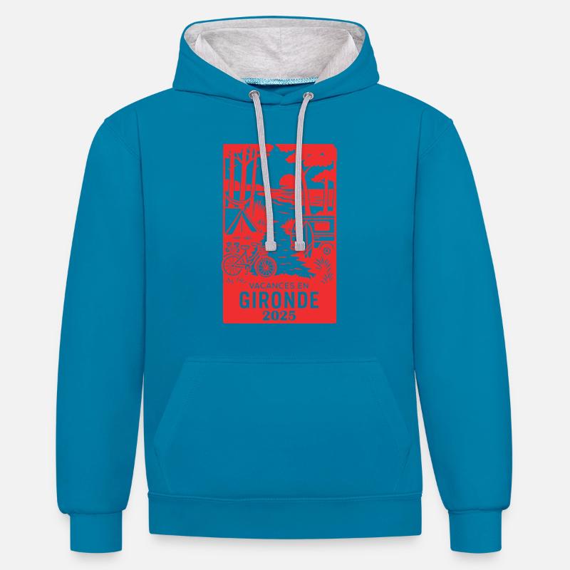 Vacances en Gironde 2025 - Sweat à capuche contrasté - bleu paon/gris chiné