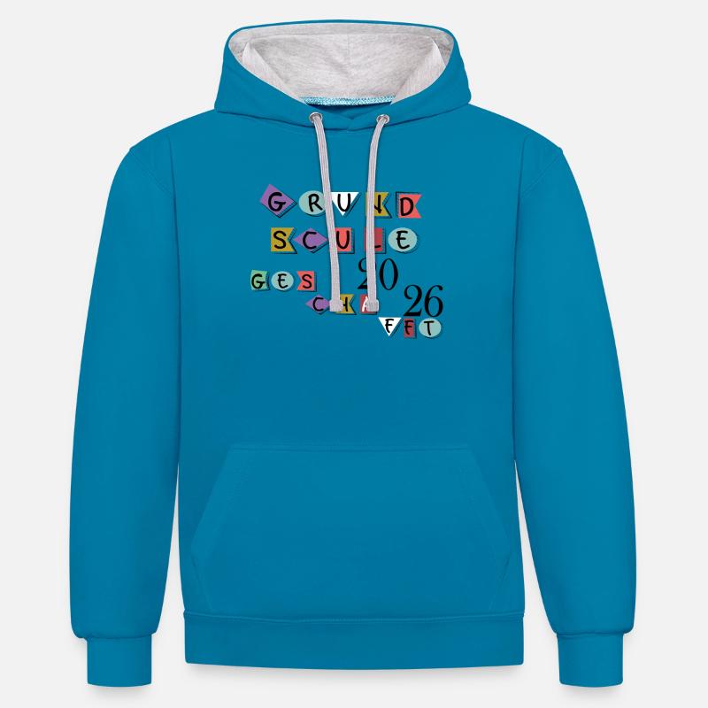 Fin de l’école primaire - Sweat à capuche contrasté - bleu paon/gris chiné