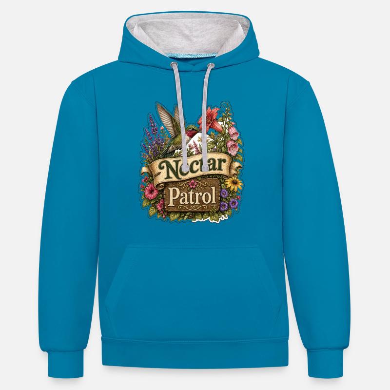 Patrouille Nectar - Sweat à capuche contrasté - bleu paon/gris chiné