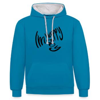 Junge. glücklich. Jung. Teenager - Kontrast-Hoodie - Pfauenblau/Grau meliert - Vorne - Liana (172cm) & Jaron (178cm)