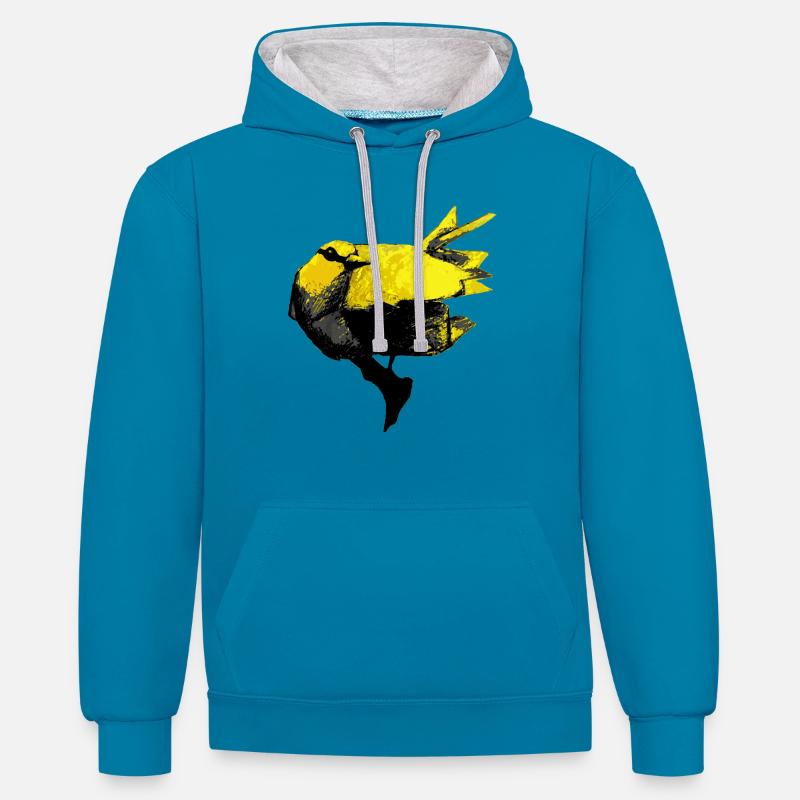 Pirol - Sweat à capuche contrasté - bleu paon/gris chiné