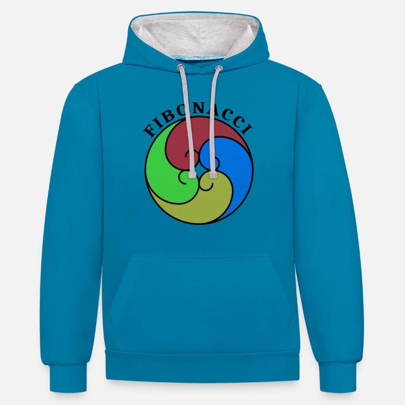 Fibonacci - Sweat à capuche contrasté - bleu paon/gris chiné