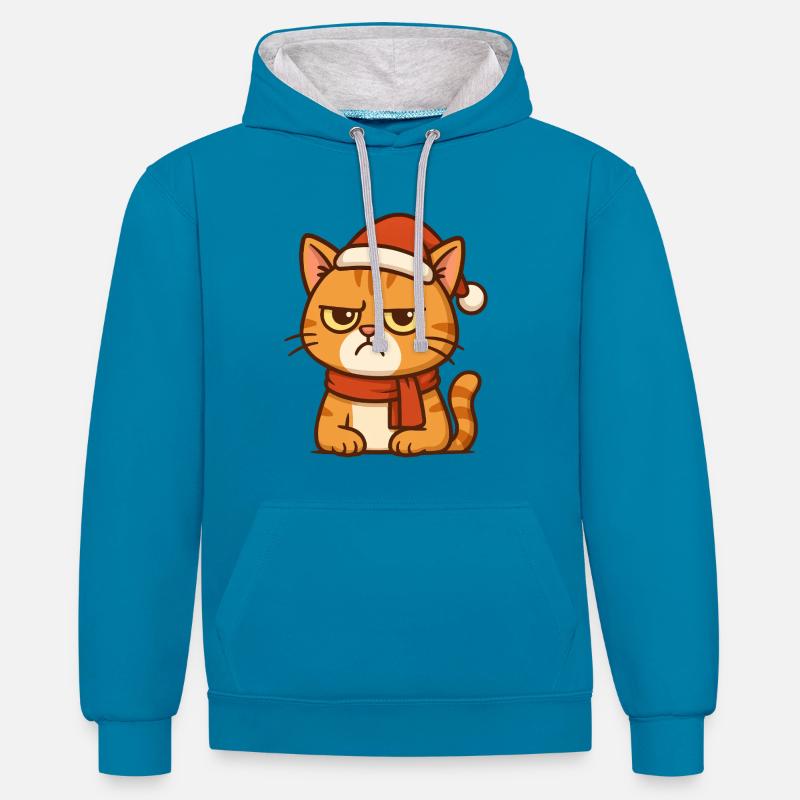 Grummiger Weihnachtskater - Sweat à capuche contrasté - bleu paon/gris chiné