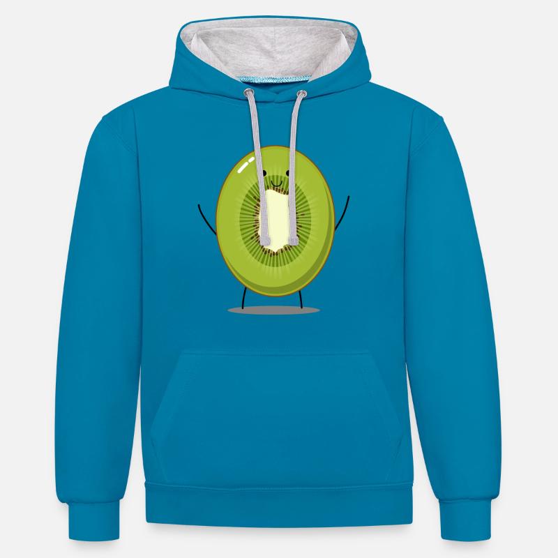 Kiwi joyeux avec bras et jambes - Sweat à capuche contrasté - bleu paon/gris chiné