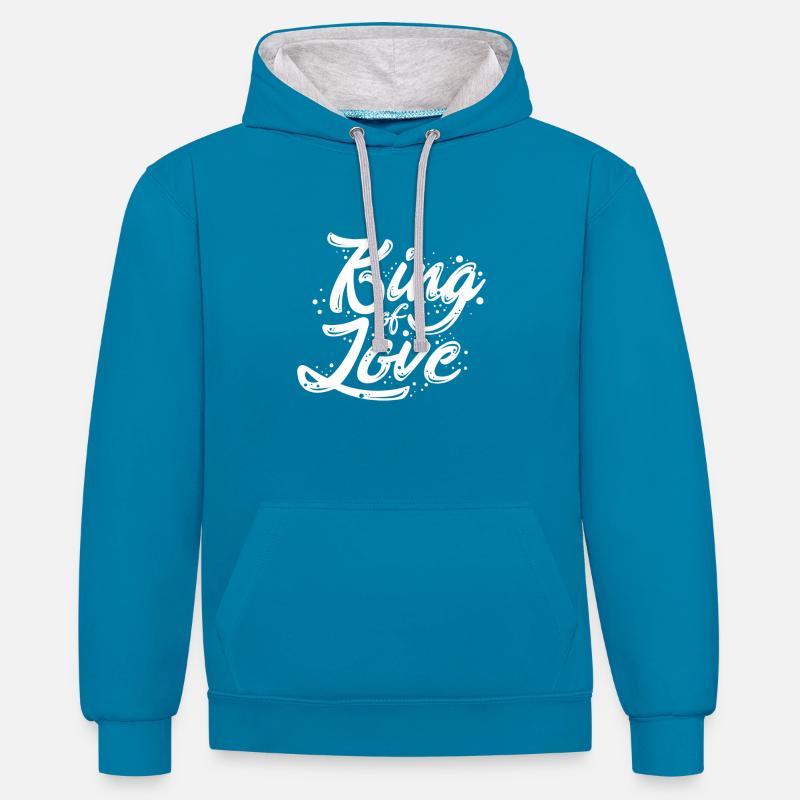 LE ROI DE L'AMOUR - Sweat à capuche contrasté - bleu paon/gris chiné