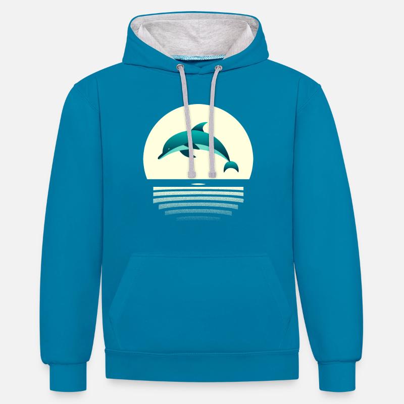 Dauphin dans le saut - Sweat à capuche contrasté - bleu paon/gris chiné