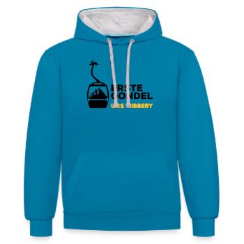 Erste Gondel - Kontrast-Hoodie - Pfauenblau/Grau meliert - Vorne - Liana (172cm) & Jaron (178cm)