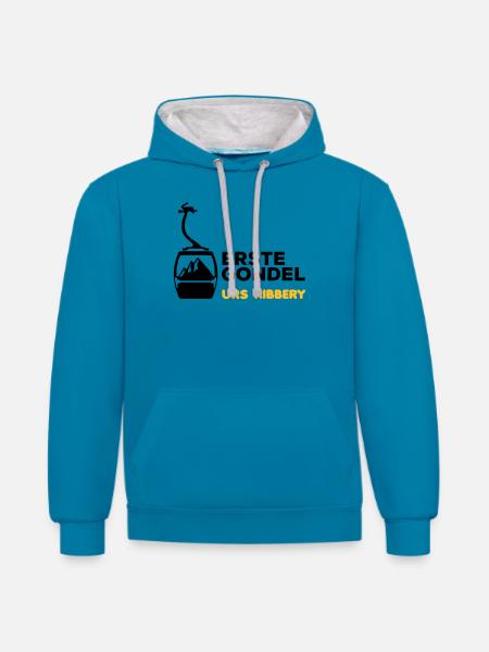 Erste Gondel - Kontrast-Hoodie - Pfauenblau/Grau meliert