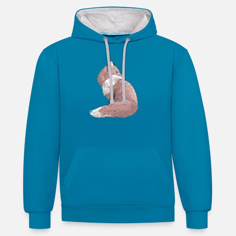 Renard - Sweat à capuche contrasté - bleu paon/gris chiné