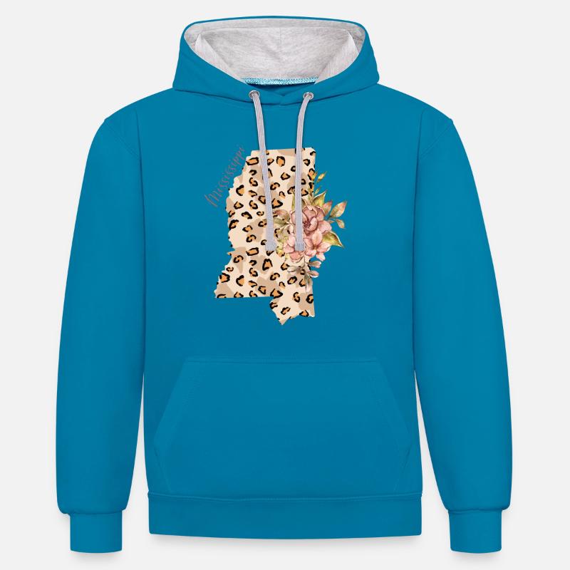 Mississippi Leopard Pattern Map Leo - Sweat à capuche contrasté - bleu paon/gris chiné