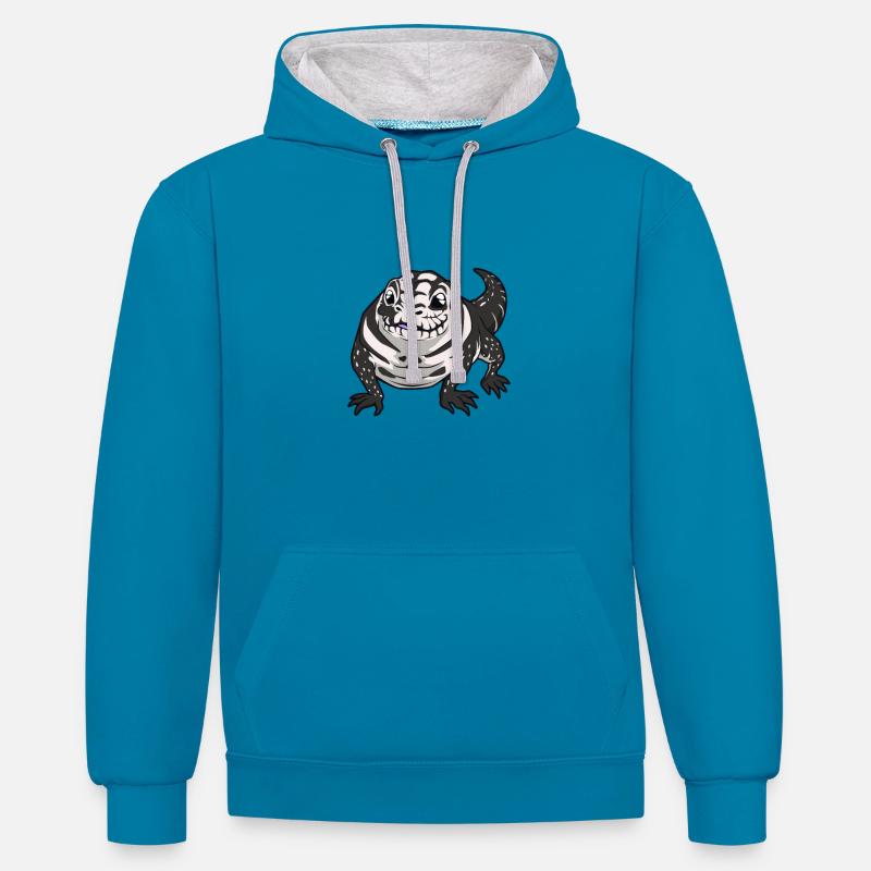 Teju Kawaii Noir & Blanc - Sweat à capuche contrasté - bleu paon/gris chiné