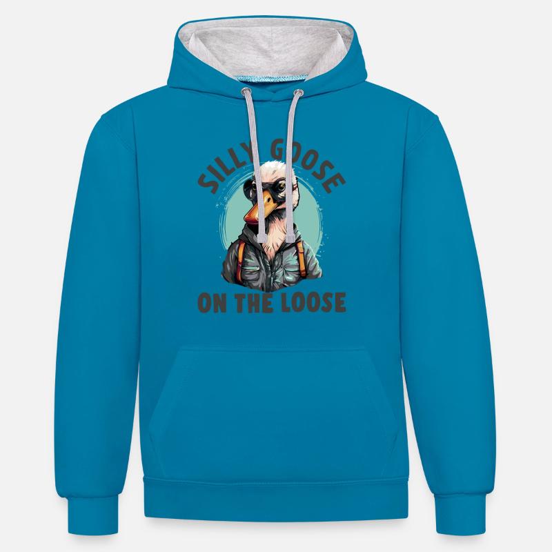 L’oie stupide en liberté - Sweat à capuche contrasté - bleu paon/gris chiné