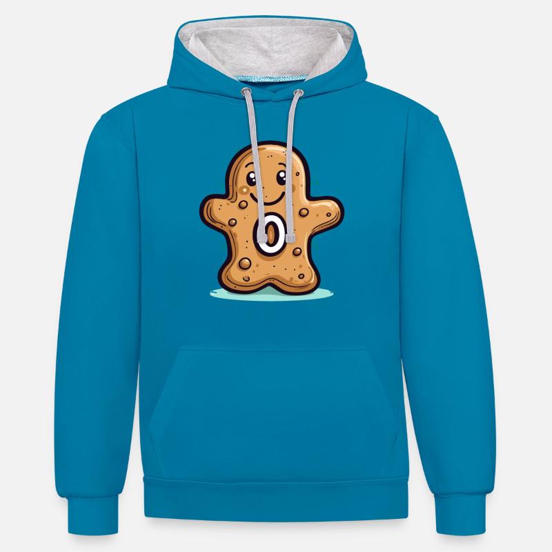 Biscuit d’anniversaire nouveau-né, zéro an - Sweat à capuche contrasté - bleu paon/gris chiné