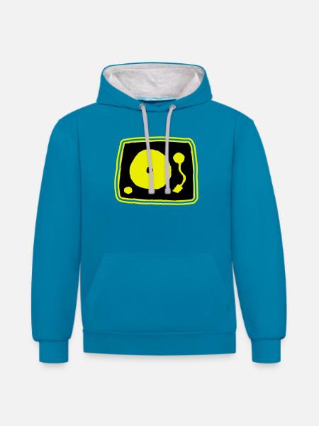 Record player - Contrast hoodie - peacock blue/heather grey