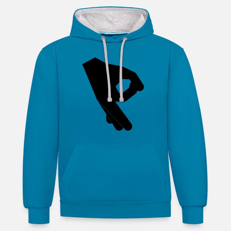 jeu mains - Sweat à capuche contrasté - bleu paon/gris chiné