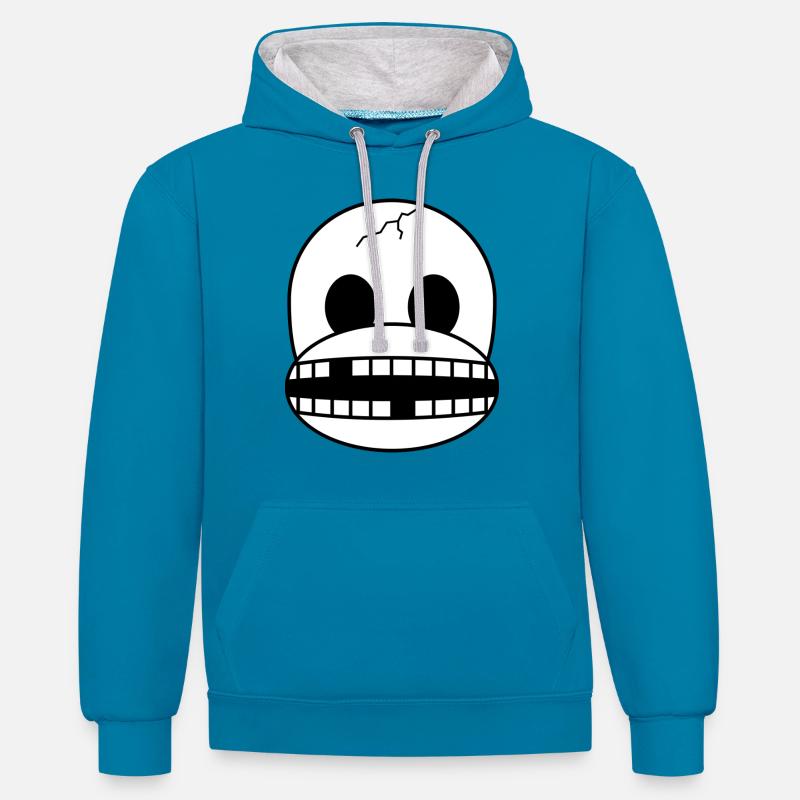 Skeleton Affe - Kontrast-Hoodie - Pfauenblau/Grau meliert