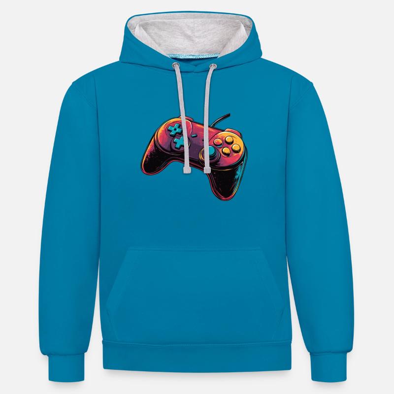 Gamepad, Gamepad, Console Player Logo - Contrast hoodie - peacock blue/heather grey