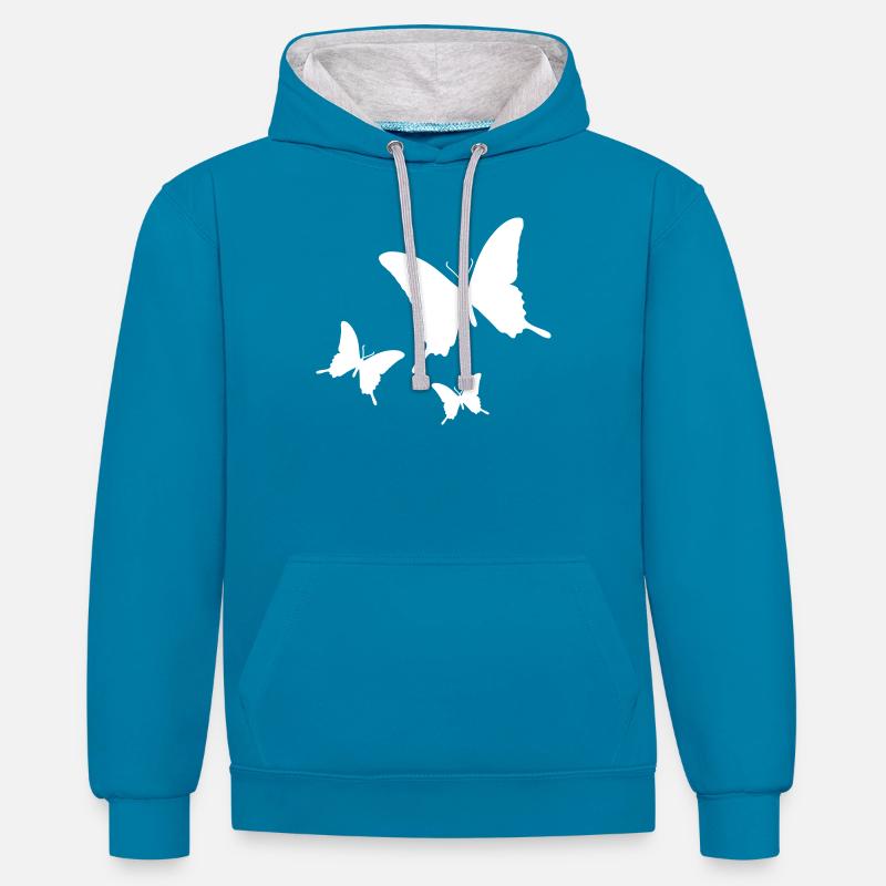 Papillons papillon papillon d'été - Sweat à capuche contrasté - bleu paon/gris chiné