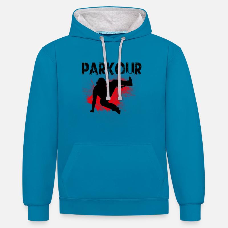 parkour parcours salto cadeau-saut d'obstacles - Sweat à capuche contrasté - bleu paon/gris chiné