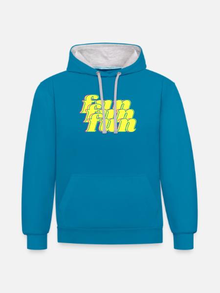 fun - Sweat à capuche contrasté - bleu paon/gris chiné