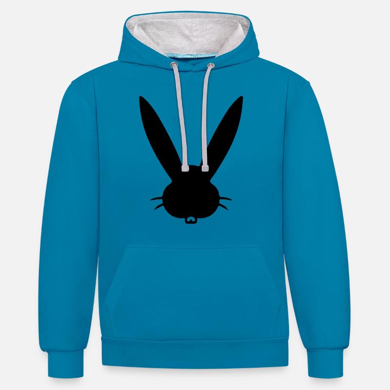 Lapin Lapin Tête de Lapin - Sweat à capuche contrasté - bleu paon/gris chiné